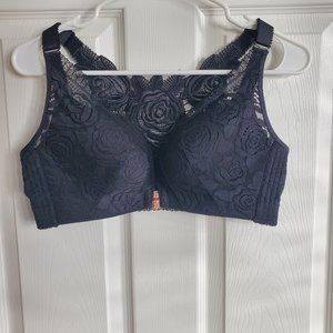 Floral Secrets Black Comfort Rose Bra Front Clasp